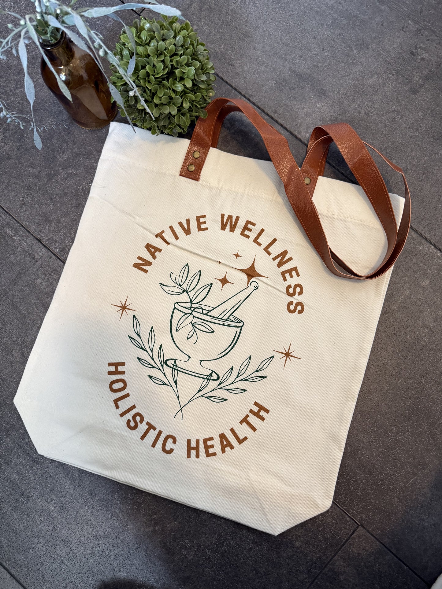Native Wellness Cotton Tote Bag w/Leather Handles